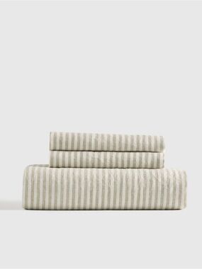 NWOT European Willow Leaf Striped Linen Queen Sheet Set - Retail 140
